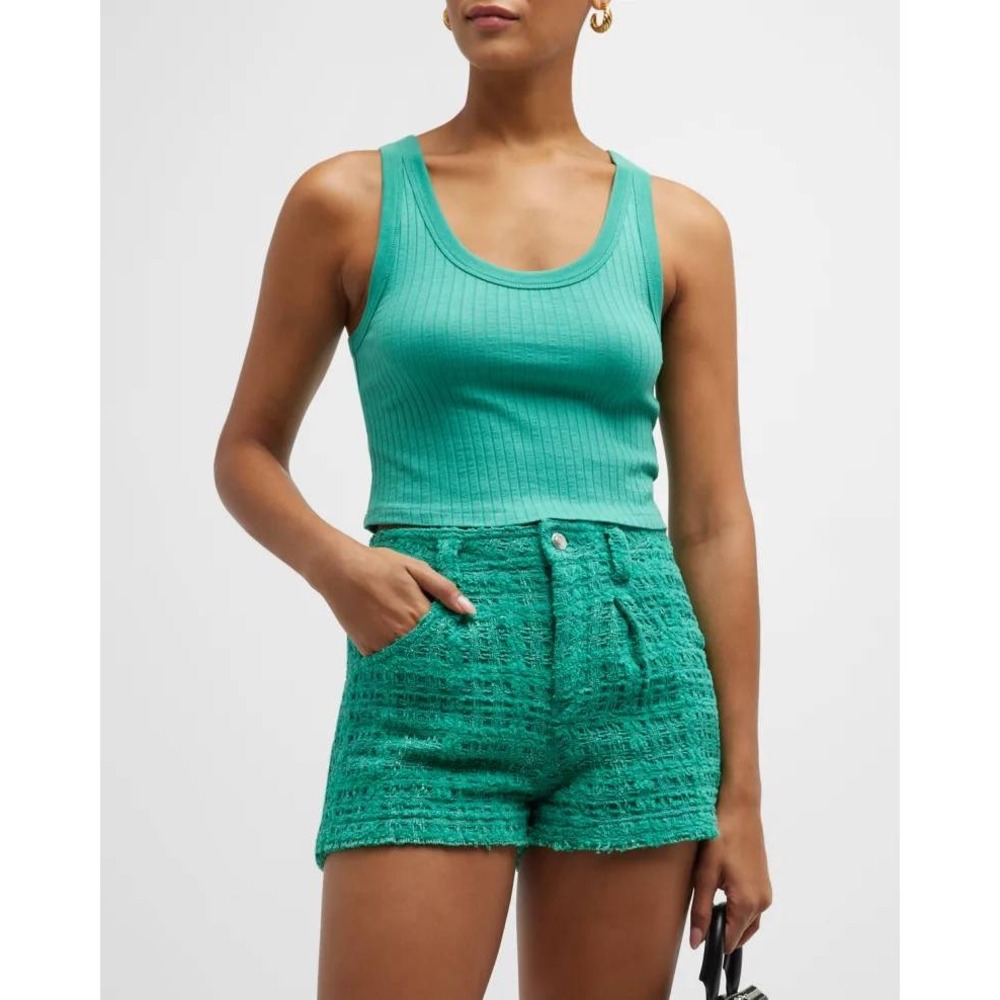 IRO Top Emma Ribbed Cotton Blend Tank Cropped Women's Size Small Green
